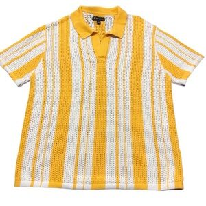 INC International Concepts Mens Size Large Yellow and White Knit Polo Shirt
